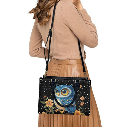 Ladies PU handbag With a Blue Owl, Women's Shoulder Bag, Everyday handbag, Ladies Work Bag, Elegant Handbag, Versatile Bag