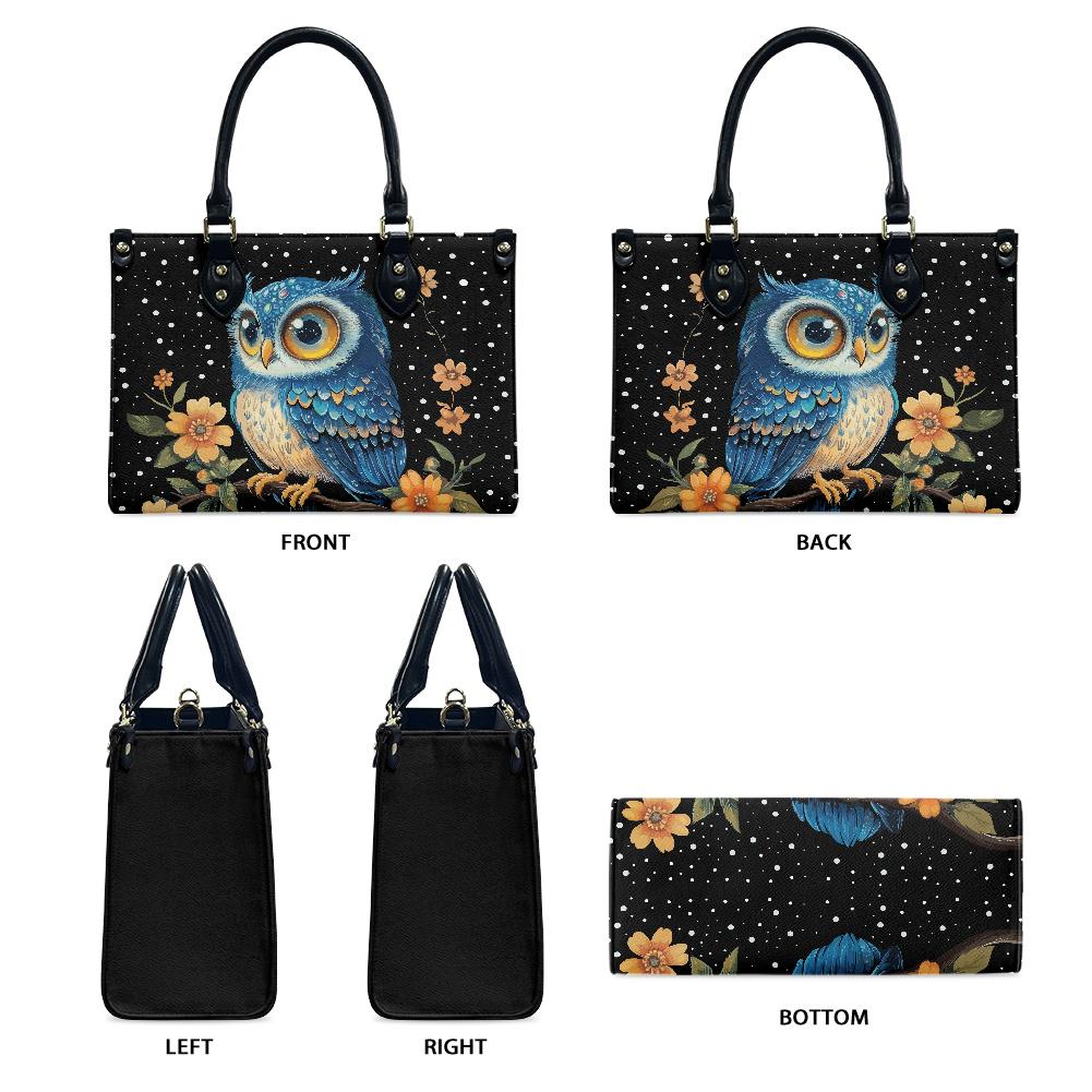 Ladies PU handbag With a Blue Owl, Women's Shoulder Bag, Everyday handbag, Ladies Work Bag, Elegant Handbag, Versatile Bag