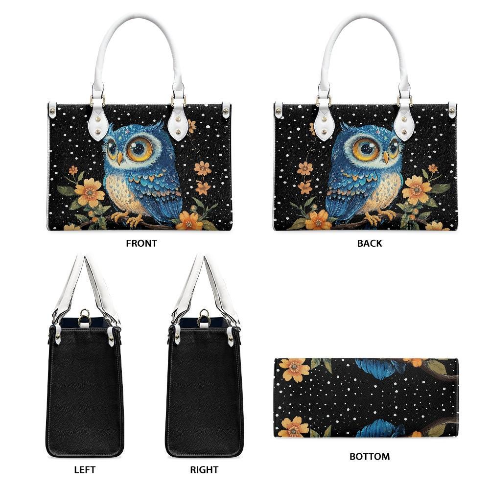 Ladies PU handbag With a Blue Owl, Women's Shoulder Bag, Everyday handbag, Ladies Work Bag, Elegant Handbag, Versatile Bag