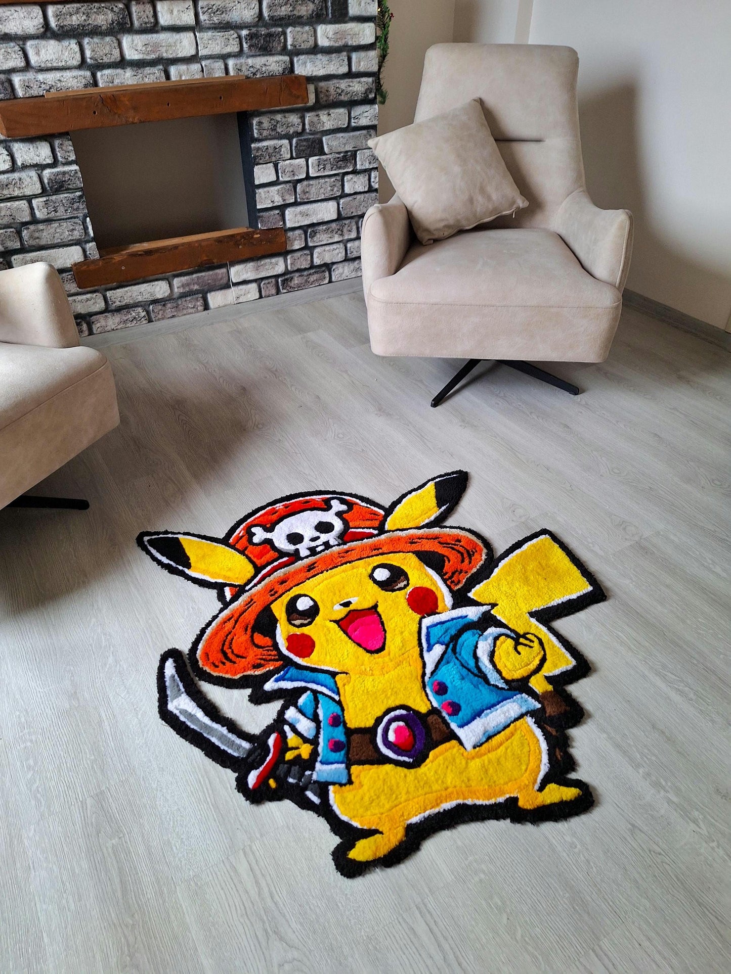 Handmade Tufted Anime Rug: Pikachu & One Piece Design - Monkey D. Pikachu
