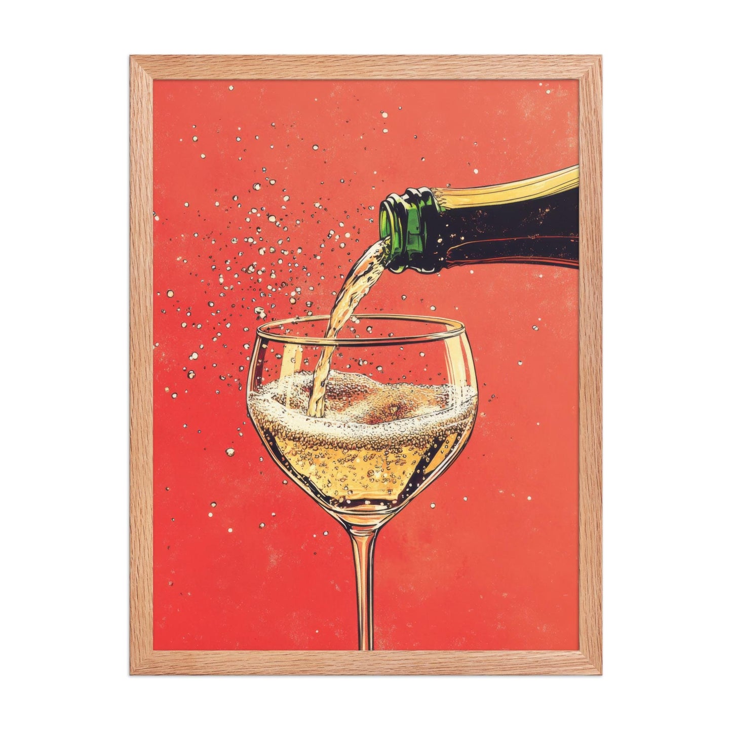 Champagne Coupe Glass Print: Gold Rim, Red Orange Bar Cart Art