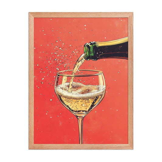 Champagne Coupe Glass Print: Gold Rim, Red Orange Bar Cart Art