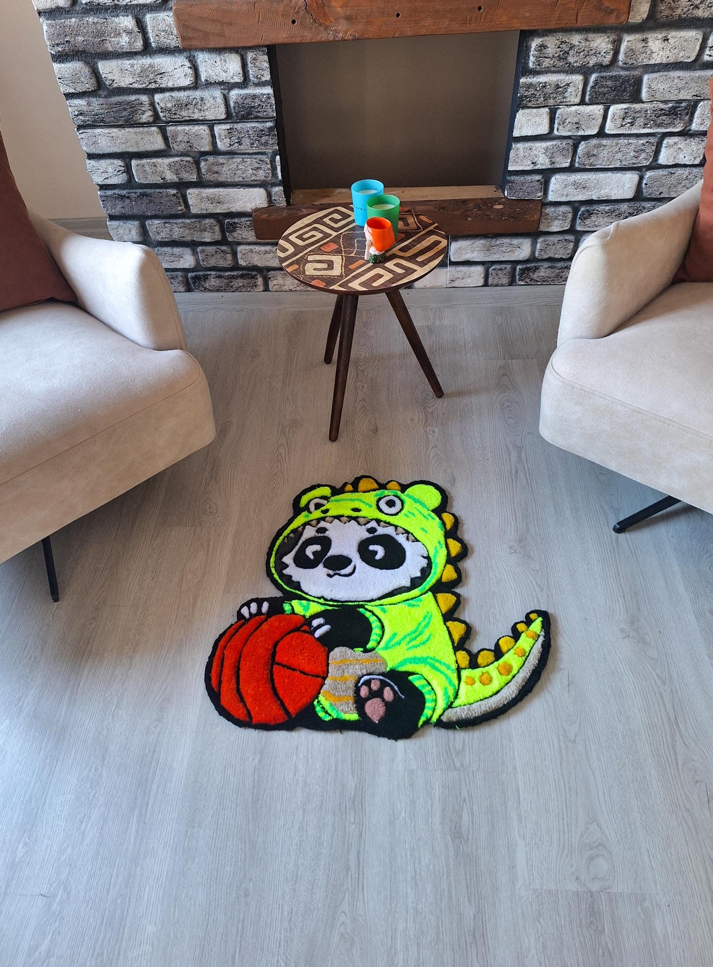 Dino Panda Rug: Handmade Tufted Acrylic Kids Room Decor