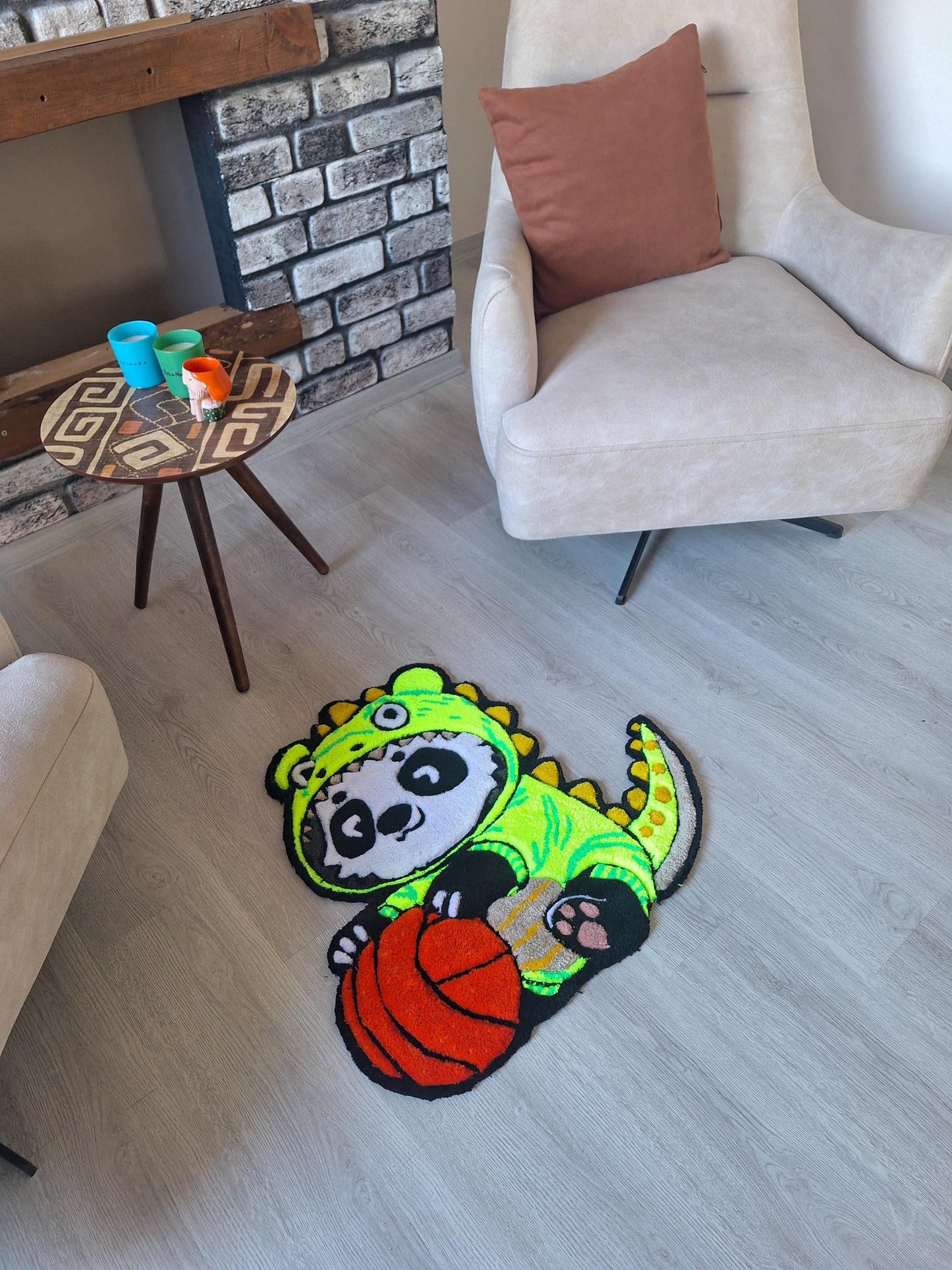 Dino Panda Rug: Handmade Tufted Acrylic Kids Room Decor
