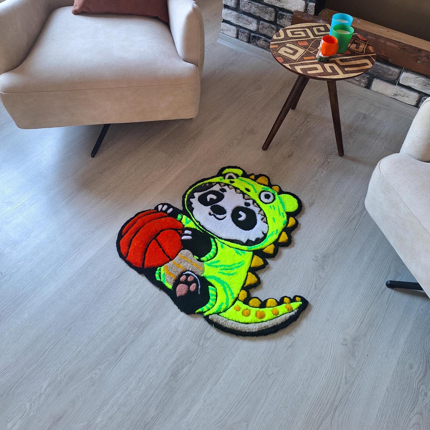 Dino Panda Rug: Handmade Tufted Acrylic Kids Room Decor