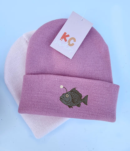 Cute Glow in the Dark Angler fish Embroidered Beanie - Free Delivery - More Colours - Glow Thread Dark Cool