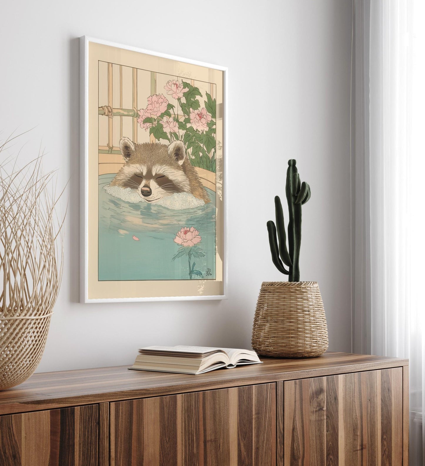 Raccoon Bathroom Print: Vintage Japanese Ukiyo-e Wall Art