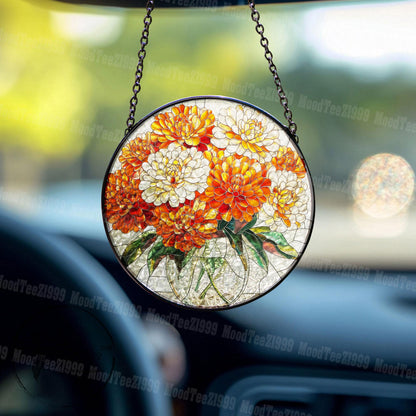 Marigold Art Stained Glass, Orange Flower Sun Catcher, Floral Window Ornament, Vibrant Home Decor, Gift for Flower Lovers, Limited Edition