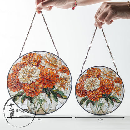 Marigold Art Stained Glass, Orange Flower Sun Catcher, Floral Window Ornament, Vibrant Home Decor, Gift for Flower Lovers, Limited Edition