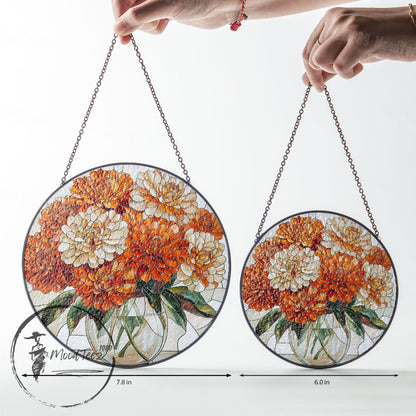 Marigold Art Stained Glass, Orange Flower Sun Catcher, Floral Window Ornament, Vibrant Home Decor, Gift for Flower Lovers, Limited Edition