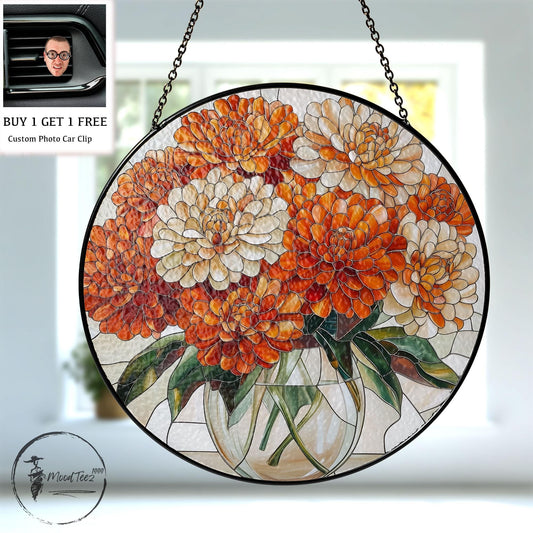 Marigold Art Stained Glass, Orange Flower Sun Catcher, Floral Window Ornament, Vibrant Home Decor, Gift for Flower Lovers, Limited Edition