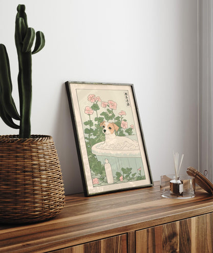Jack Russell Terrier Bath Print: Japanese Art Bathroom Decor