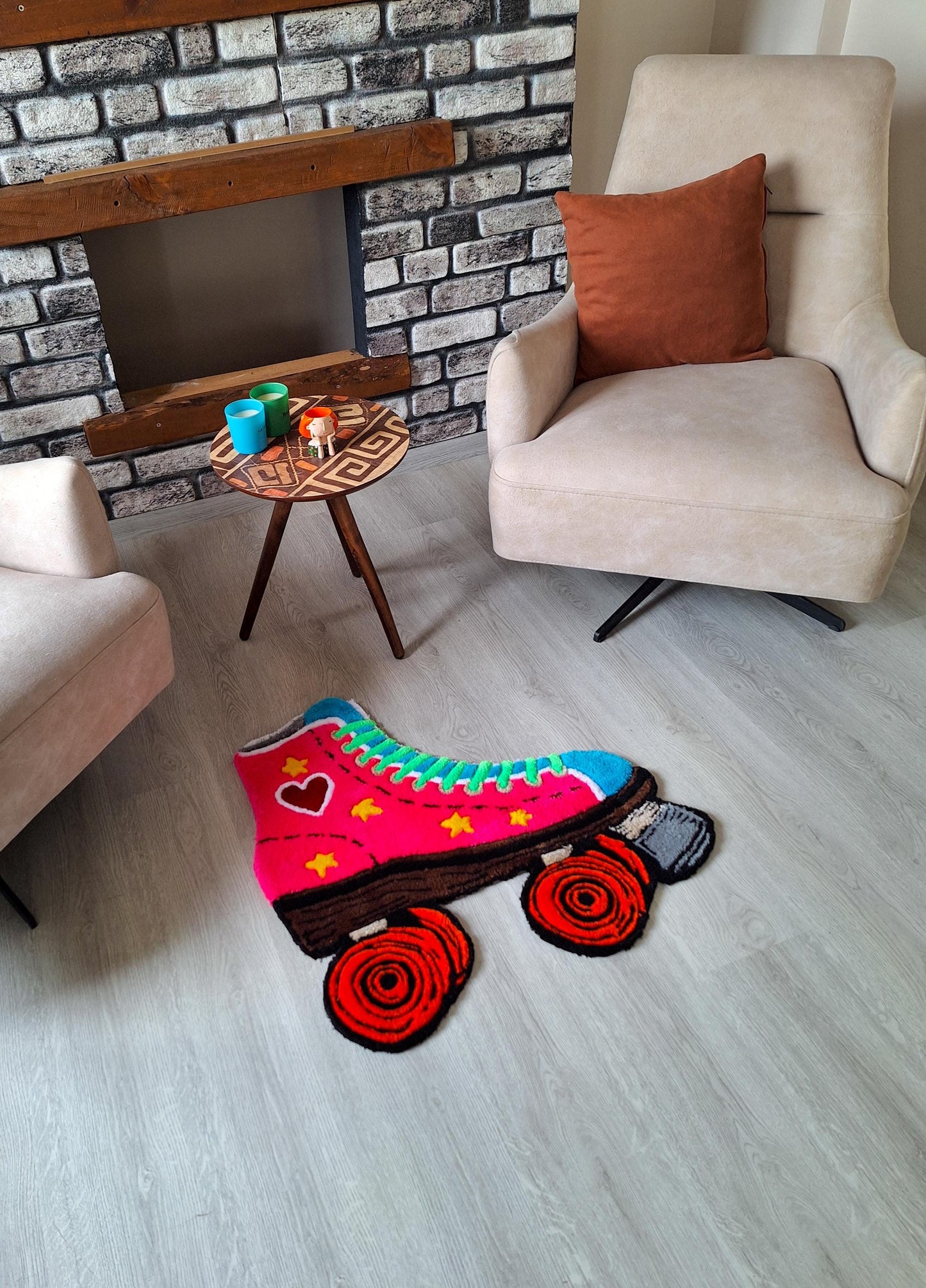 Retro Roller Skate Tufted Rug: Handmade Acrylic, 24-Inch