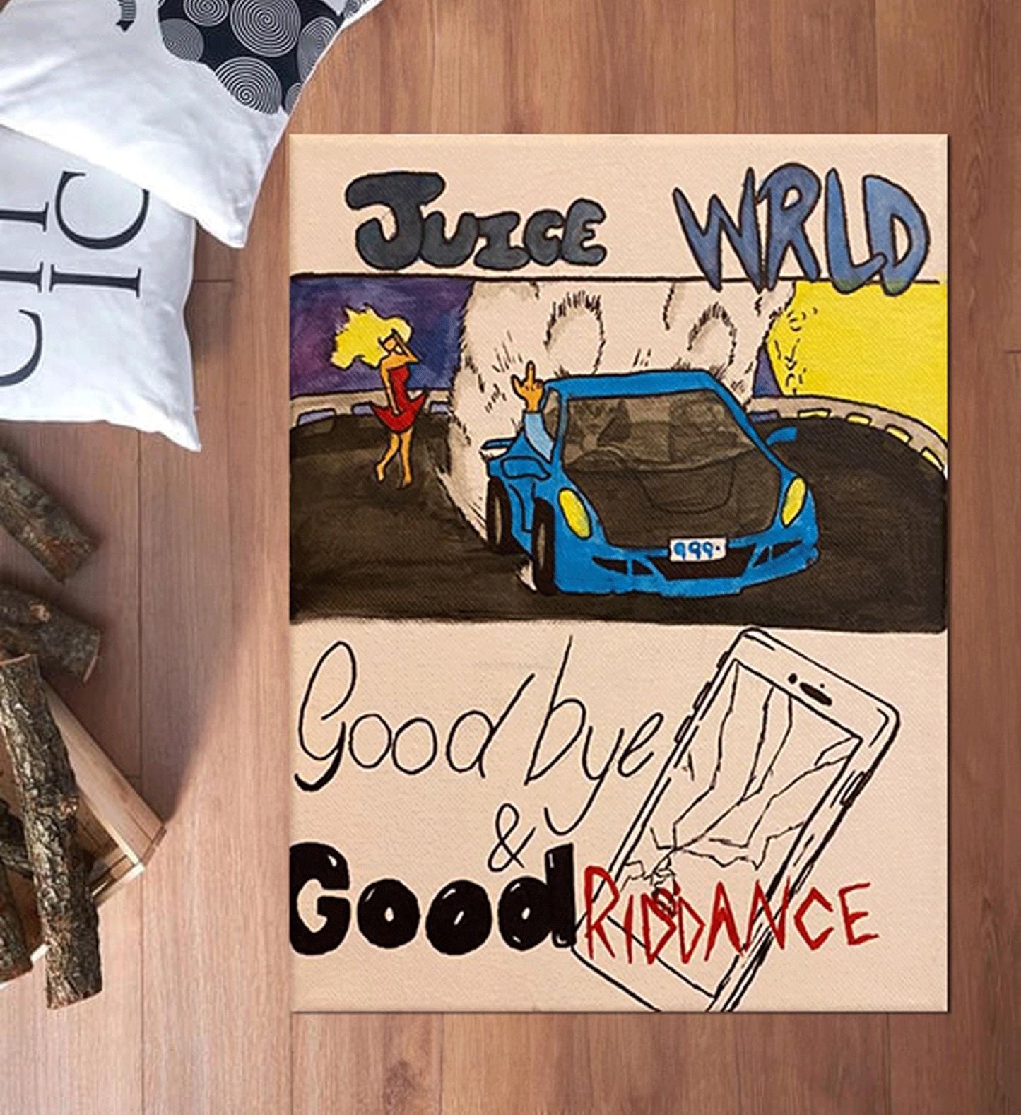 juice wrld album cover,Goodbye & Good Riddance Album Cover Poster rug, Juice World 999 rug, 999 Car Rug,Custom Rug,car shaped rug,custom rug