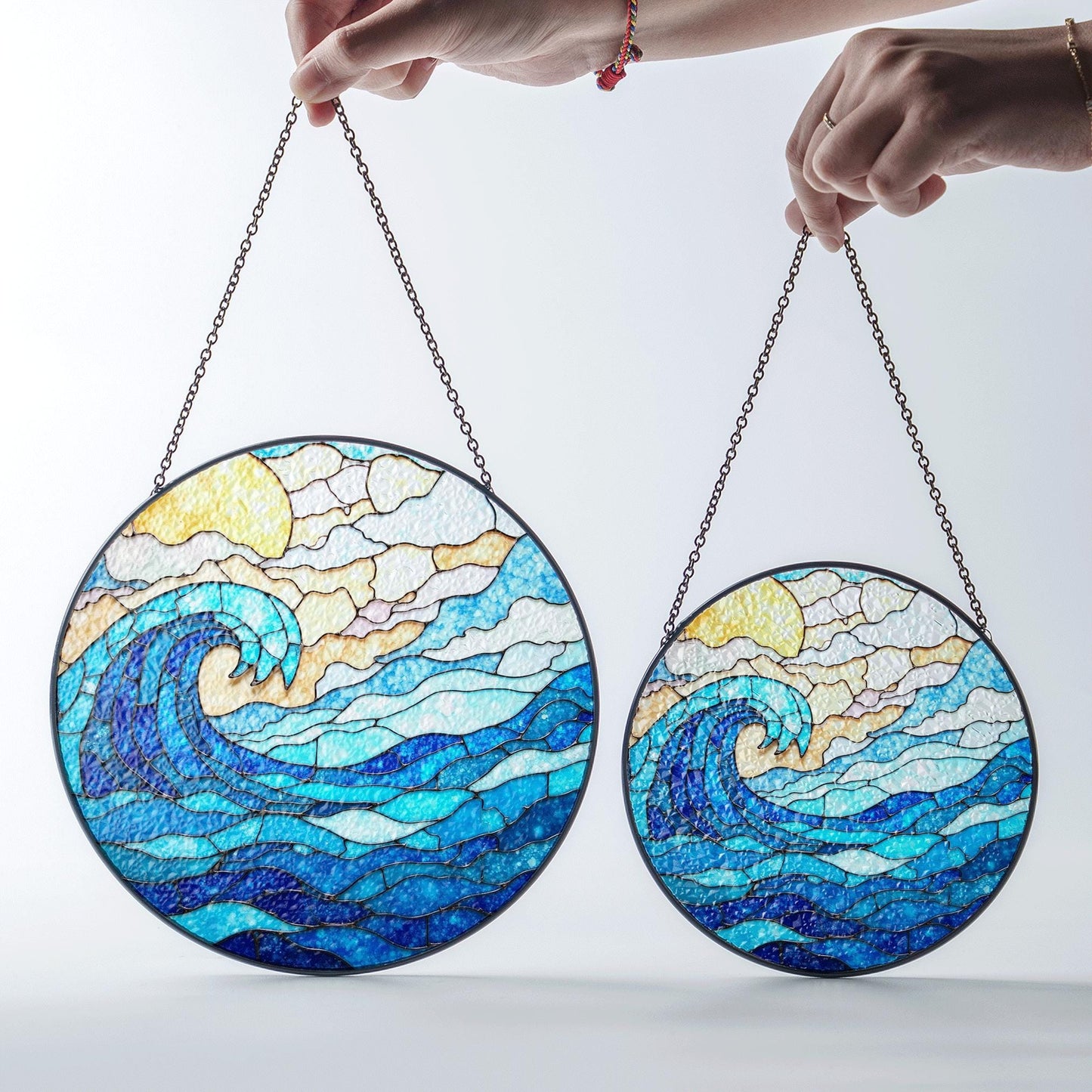 Wave Stained Glass Suncatcher Blue Ocean Design Handmade Gift for Ocean Lovers Beach Decor