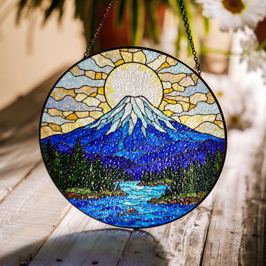 Mountain Stained Glass Suncatcher Beautiful Nature Art Sun Catcher for Gift Lovers Home Decor