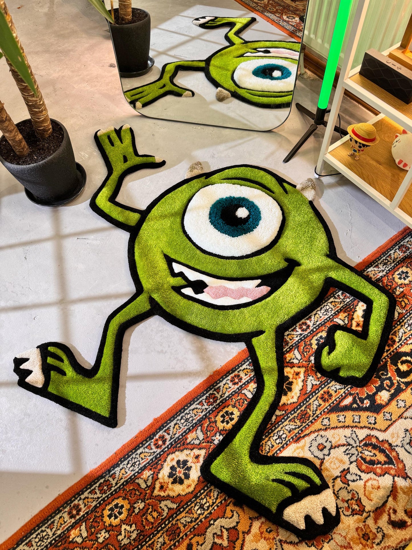 Monster Cartoon Character, Green Rug, 3D Cartoon Fluffy Rug, Moss 3D rug