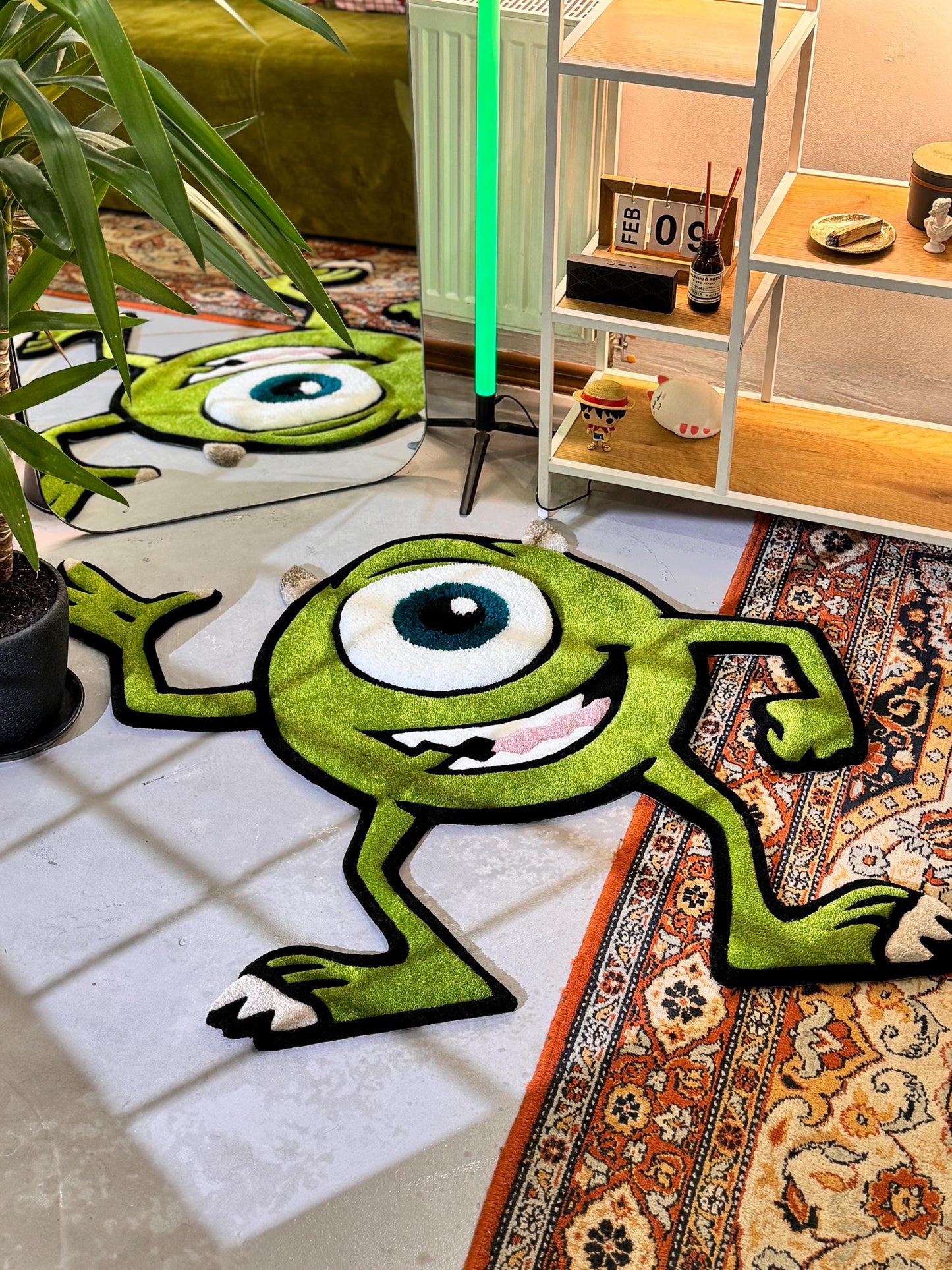 Monster Cartoon Character, Green Rug, 3D Cartoon Fluffy Rug, Moss 3D rug