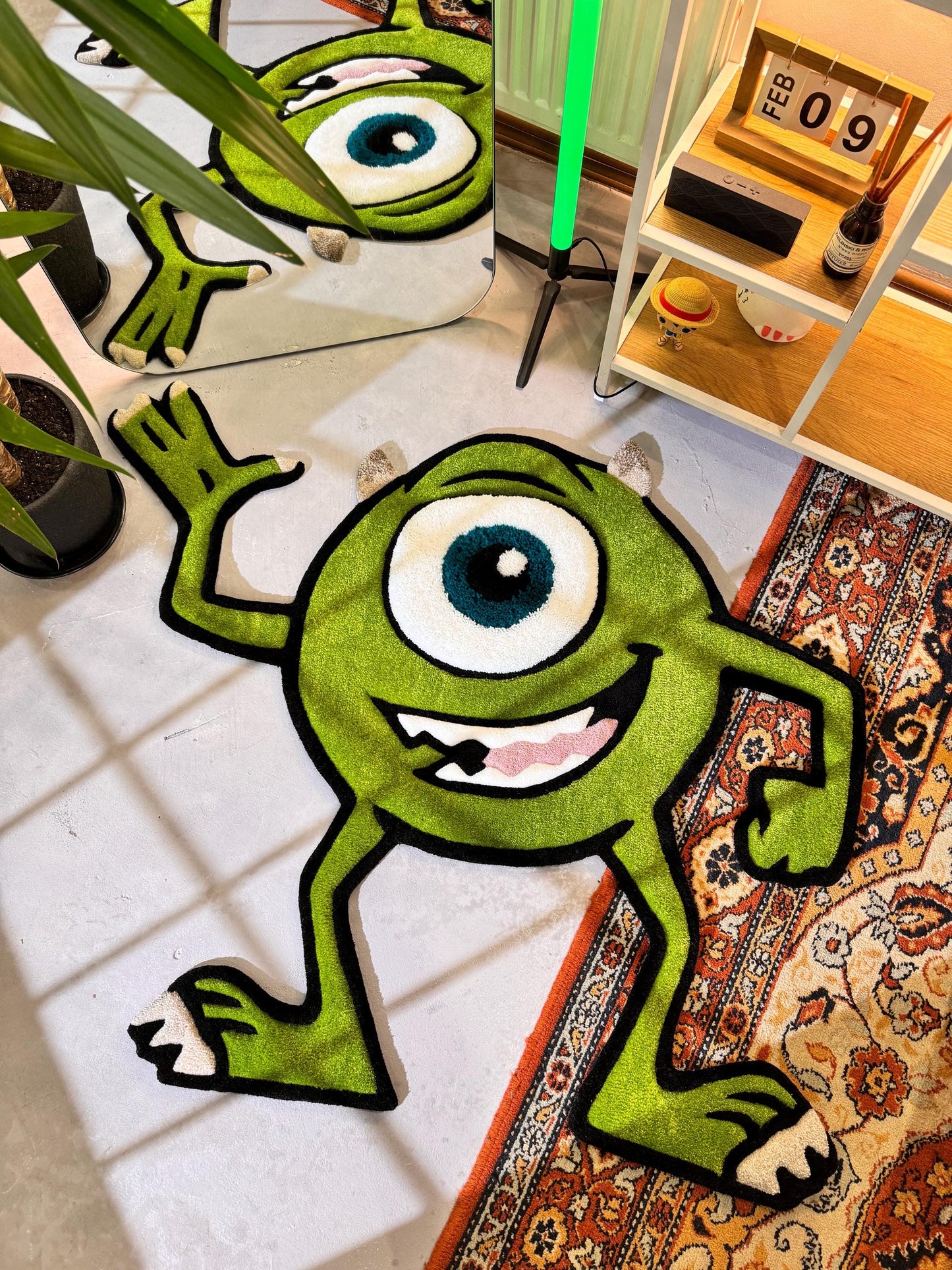 Monster Cartoon Character, Green Rug, 3D Cartoon Fluffy Rug, Moss 3D rug