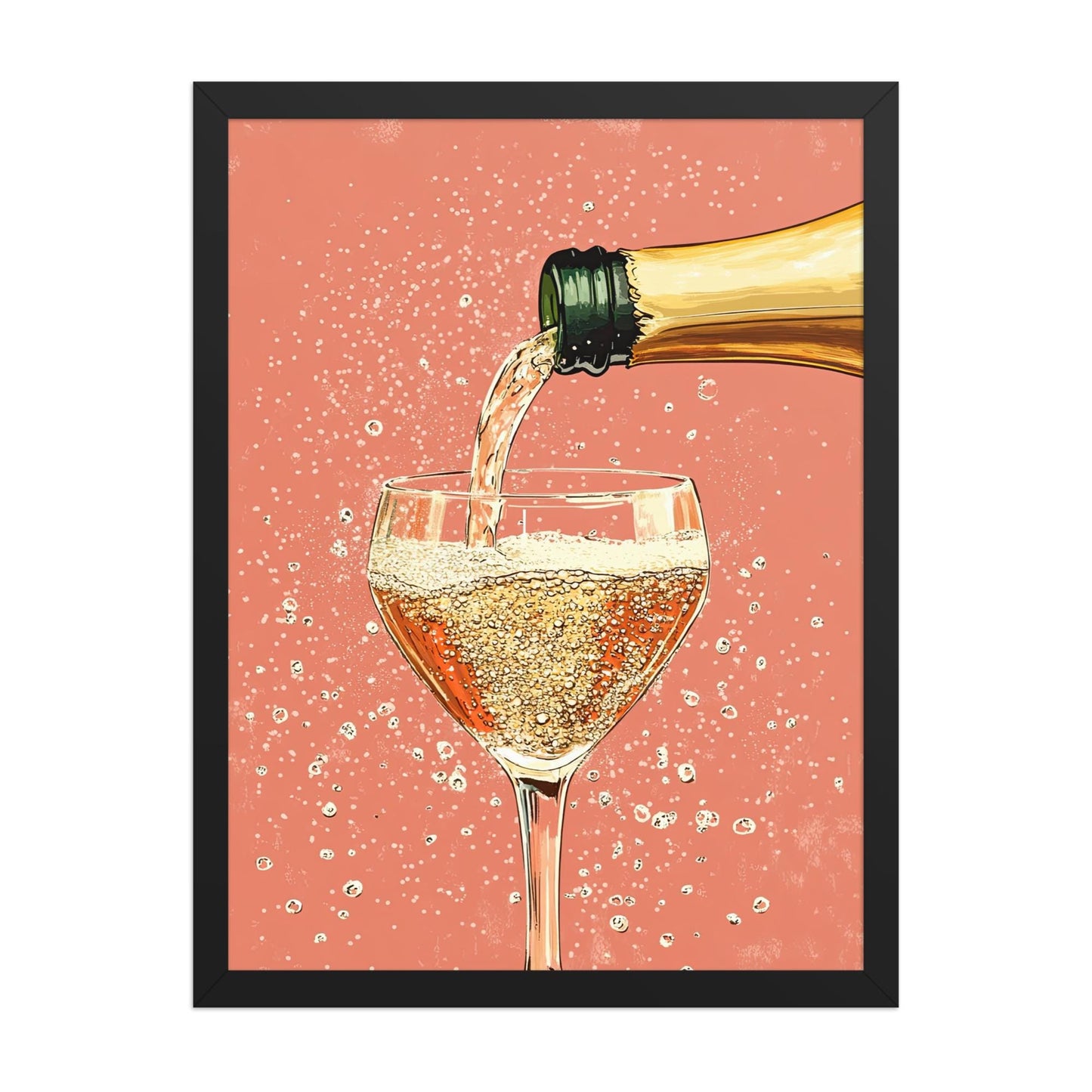 Champagne Coupe Glass Print: Peach Pop Art, Bar Cart Decor