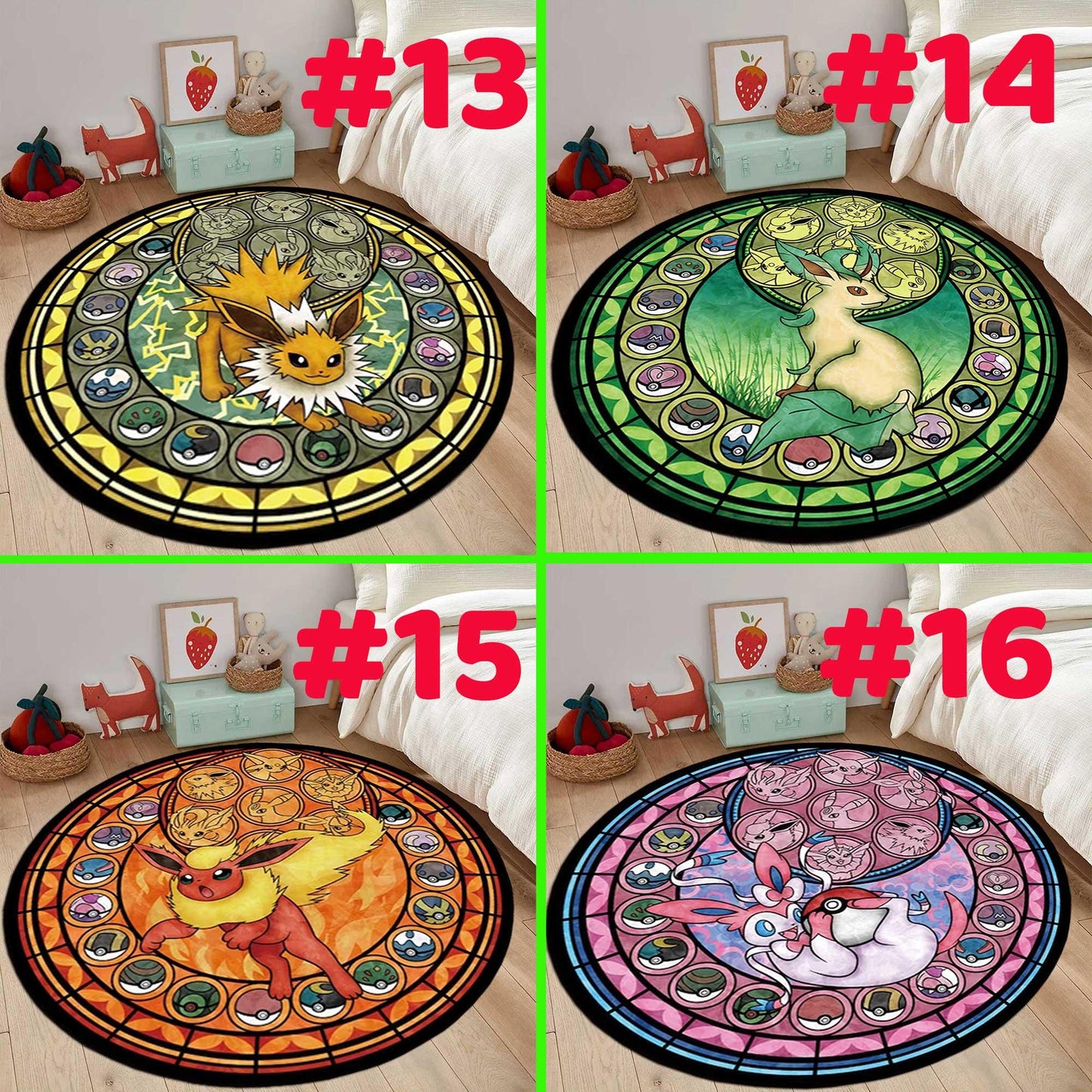 Sylveon rug, Eevee rug,Umbreon rug,Eevee Evolution rug,Eevee All Forms Evolution Rug ,Retro Game Rug, Game Rug,  Game Room Decor, Custom rug