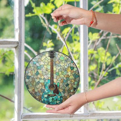 Stained Glass Guitar Suncatcher Handmade Window Decor Gift for Music Lovers