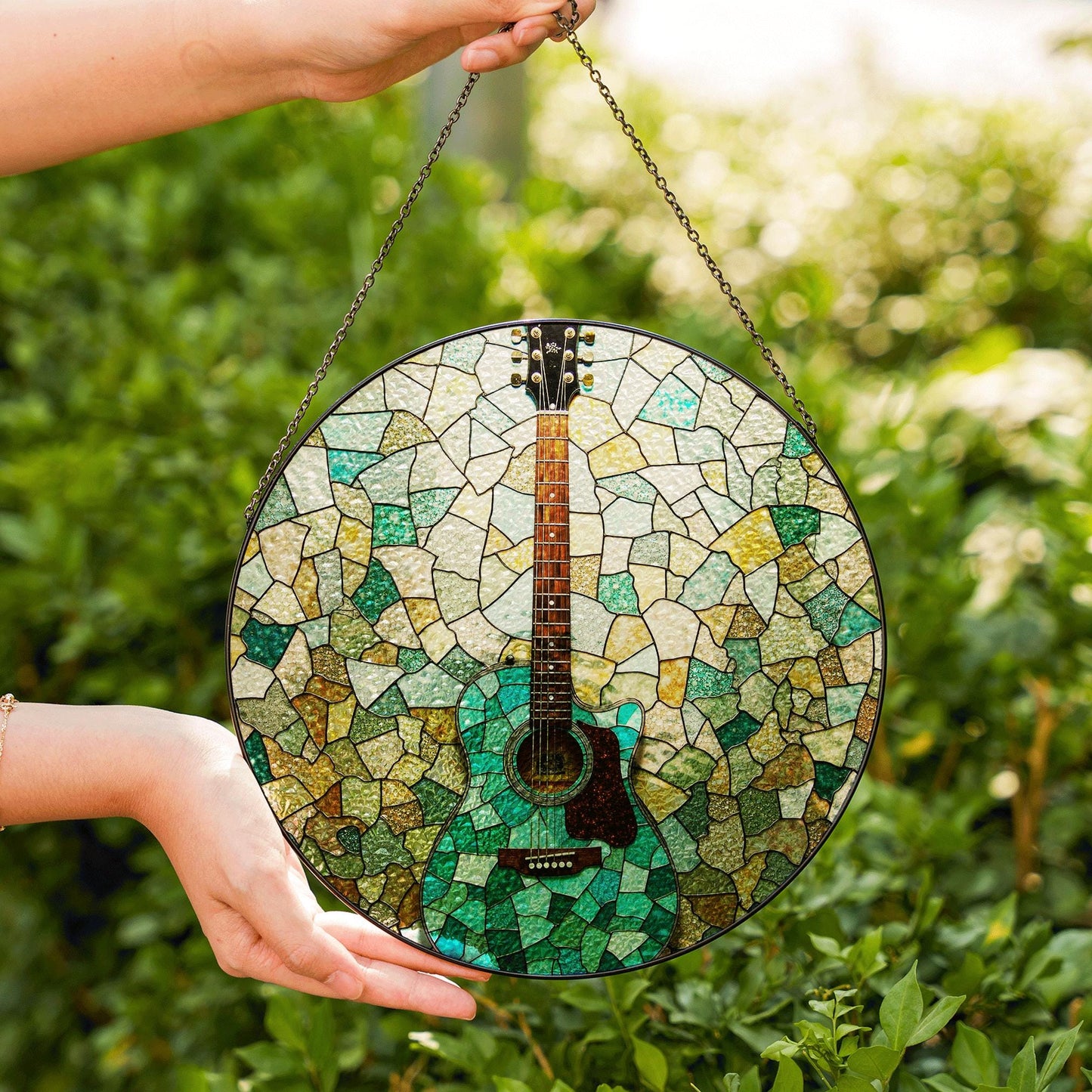 Stained Glass Guitar Suncatcher Handmade Window Decor Gift for Music Lovers