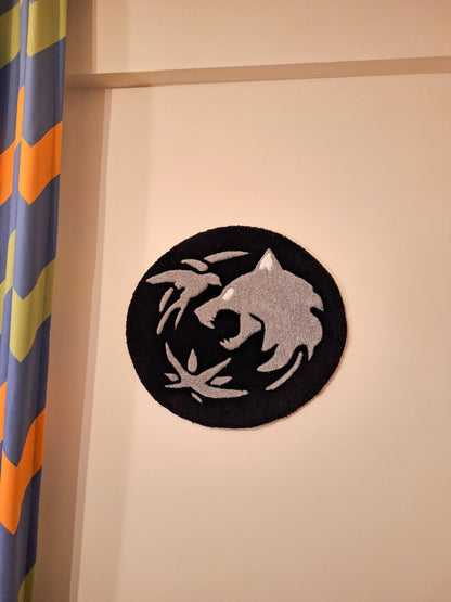 The Witcher Wolf Medallion Rug: Handmade Tufted Gaming Decor