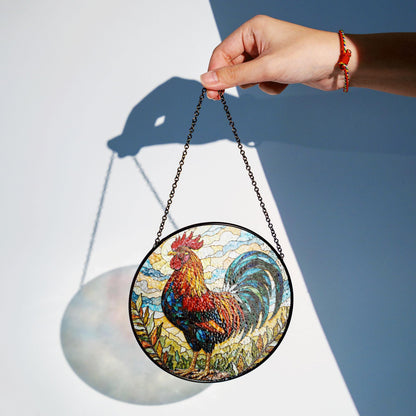 Rooster Stained Glass Suncatcher Window Hanging Gift for Farmers Nature Lovers