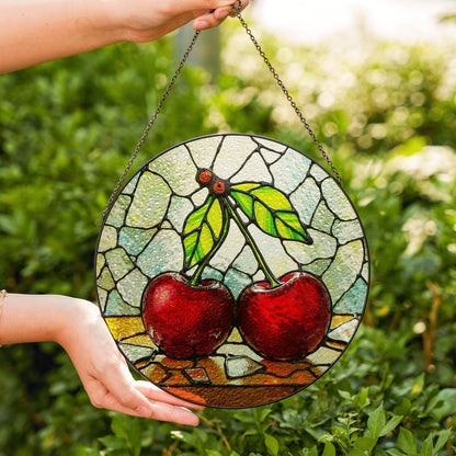 Cherry Stained Glass Suncatcher Window Hanging Gift for Mom Birthday