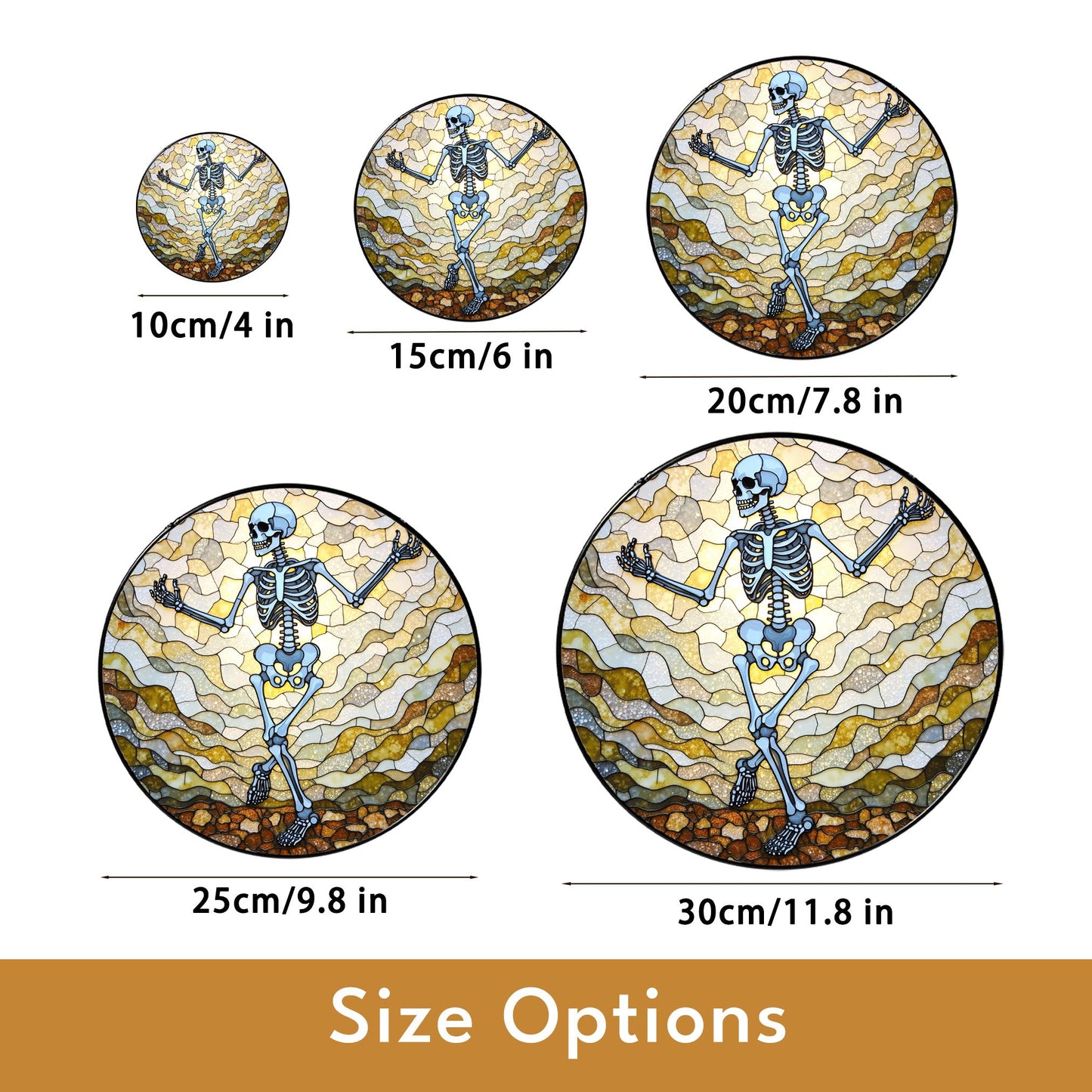 Dancing Skeleton Stained Glass Suncatcher Halloween Decor Gift for Goth Lovers