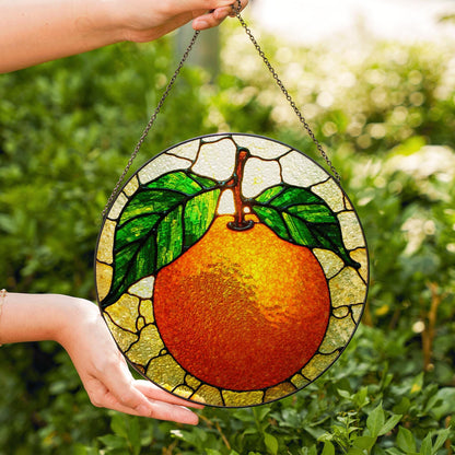 Orange Fruit Stained Glass Suncatcher Window Hanging Gift for Mom Dad Friend