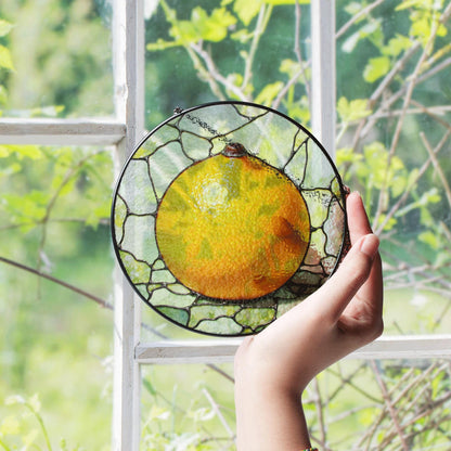 Orange Stained Glass Suncatcher Citrus Window Decor Gift for Nature Lovers