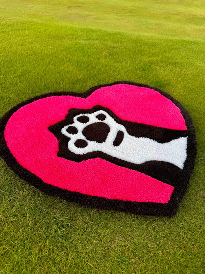 Fluffy Heart Rug with Cat Paw – Handmade Tufted Carpet – Сustom Rug – Cute Room Decor – Pink Aesthetic Rug