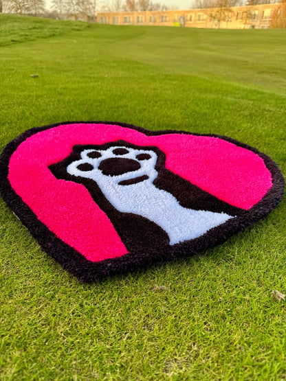 Fluffy Heart Rug with Cat Paw – Handmade Tufted Carpet – Сustom Rug – Cute Room Decor – Pink Aesthetic Rug