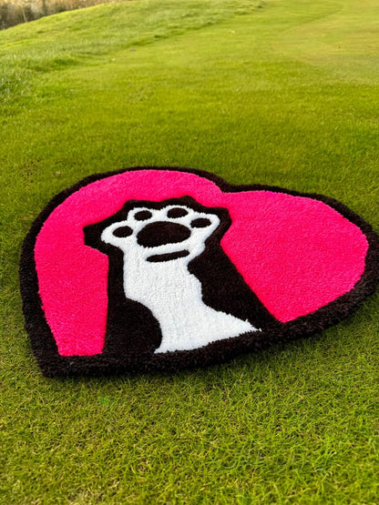Fluffy Heart Rug with Cat Paw – Handmade Tufted Carpet – Сustom Rug – Cute Room Decor – Pink Aesthetic Rug