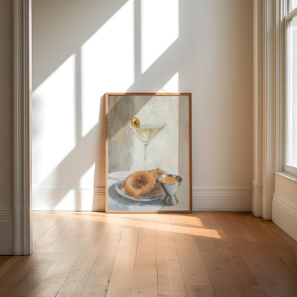 Dirty Martini with Onion Rings Art Print | Cute Quirky Whimsical | Cocktail Art Bar Cart Decor | Trendy Wall Art | Funny Food Art Gift