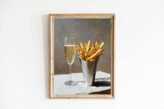 Pomme Frites and Champagne Bar Cart Art Print | Cute Quirky Whimsical | Cocktail Art Bar Cart Decor | French Fries | Trendy Home Wall Art