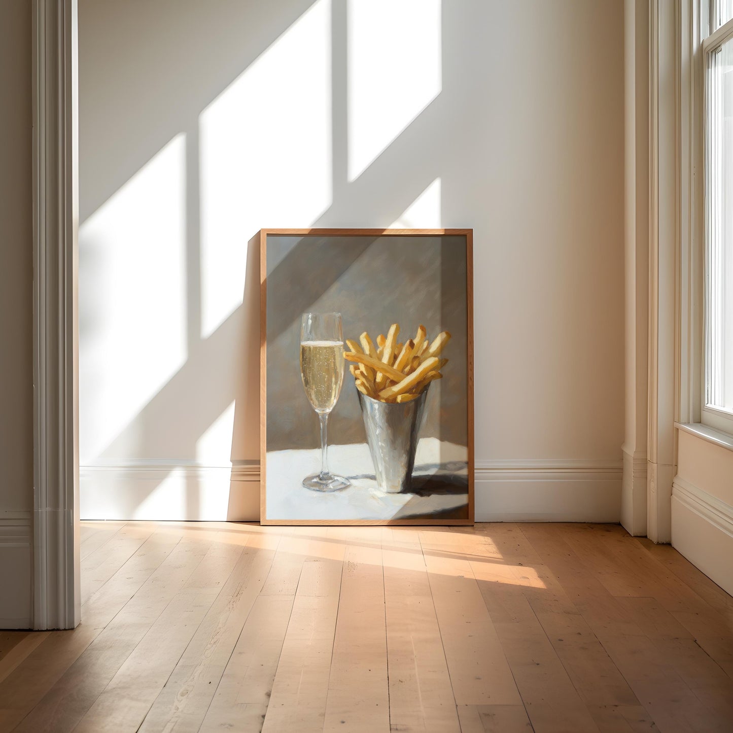 Pomme Frites and Champagne Bar Cart Art Print | Cute Quirky Whimsical | Cocktail Art Bar Cart Decor | French Fries | Trendy Home Wall Art