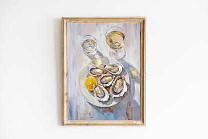 Oysters with Lemon and White Wine Bar Cart Art Print | Cute Quirky Whimsical | Cocktail Art Bar Cart Decor | Trendy Home Wall Art Gift