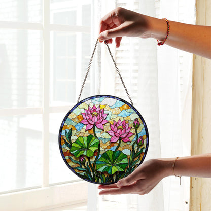 Lotus Flower Stained Glass Suncatcher Window Decor Gift for Mom Friend