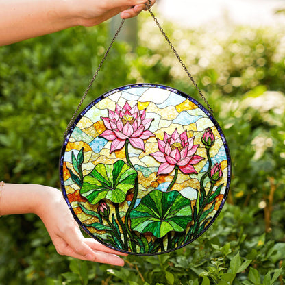 Lotus Flower Stained Glass Suncatcher Window Decor Gift for Mom Friend