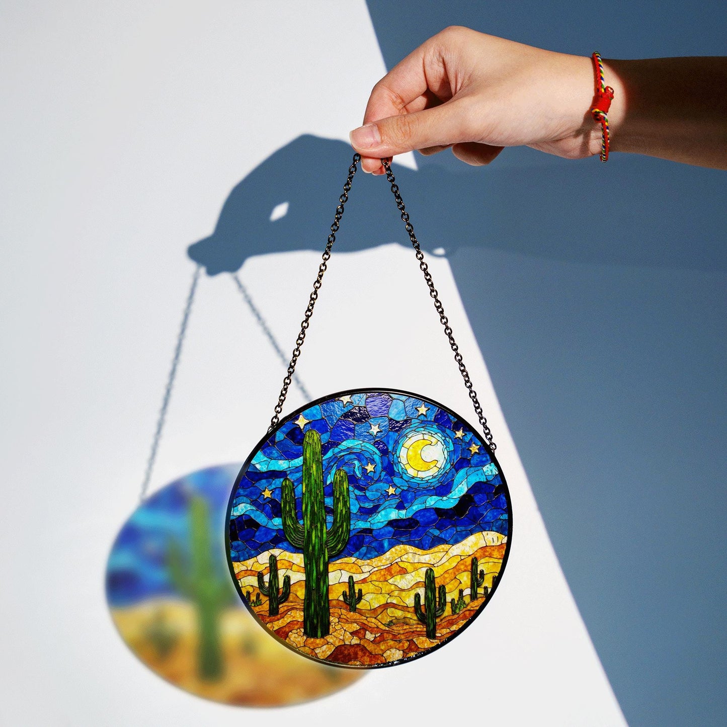 Desert Cactus Stained Glass Suncatcher Window Hanging Gift for Nature Lovers