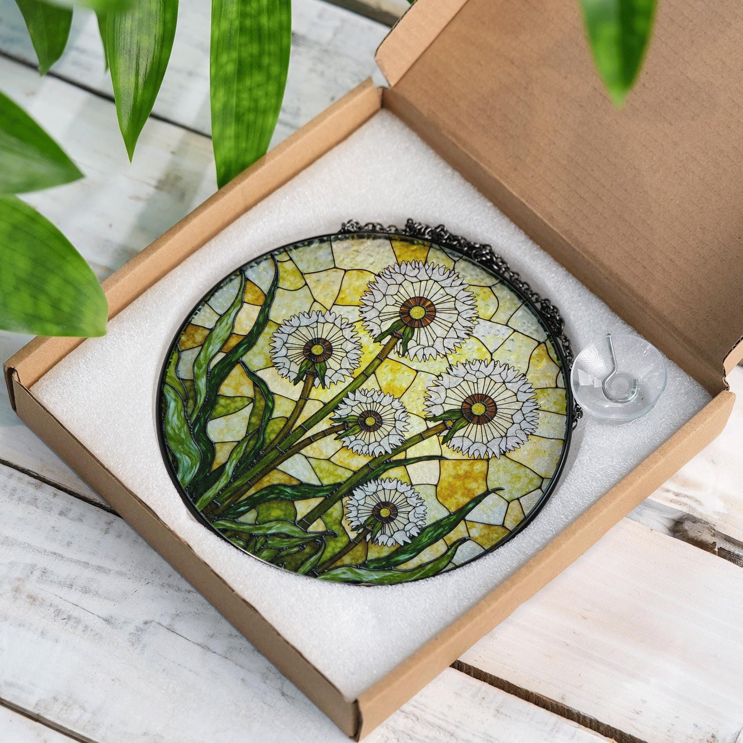 Dandelion Stained Glass Suncatcher Window Decor Gift for Nature Lovers