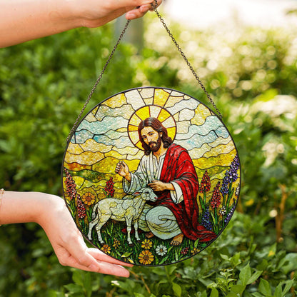 Jesus Good Shepherd Stained Glass Suncatcher Christian Home Decor Gift for Mom Dad