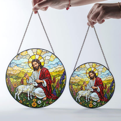 Jesus Good Shepherd Stained Glass Suncatcher Christian Home Decor Gift for Mom Dad