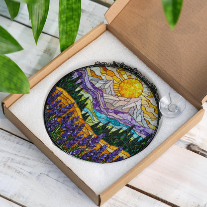 Mountain Sun Suncatcher Stained Glass Window Hanging Gift for Nature Lovers