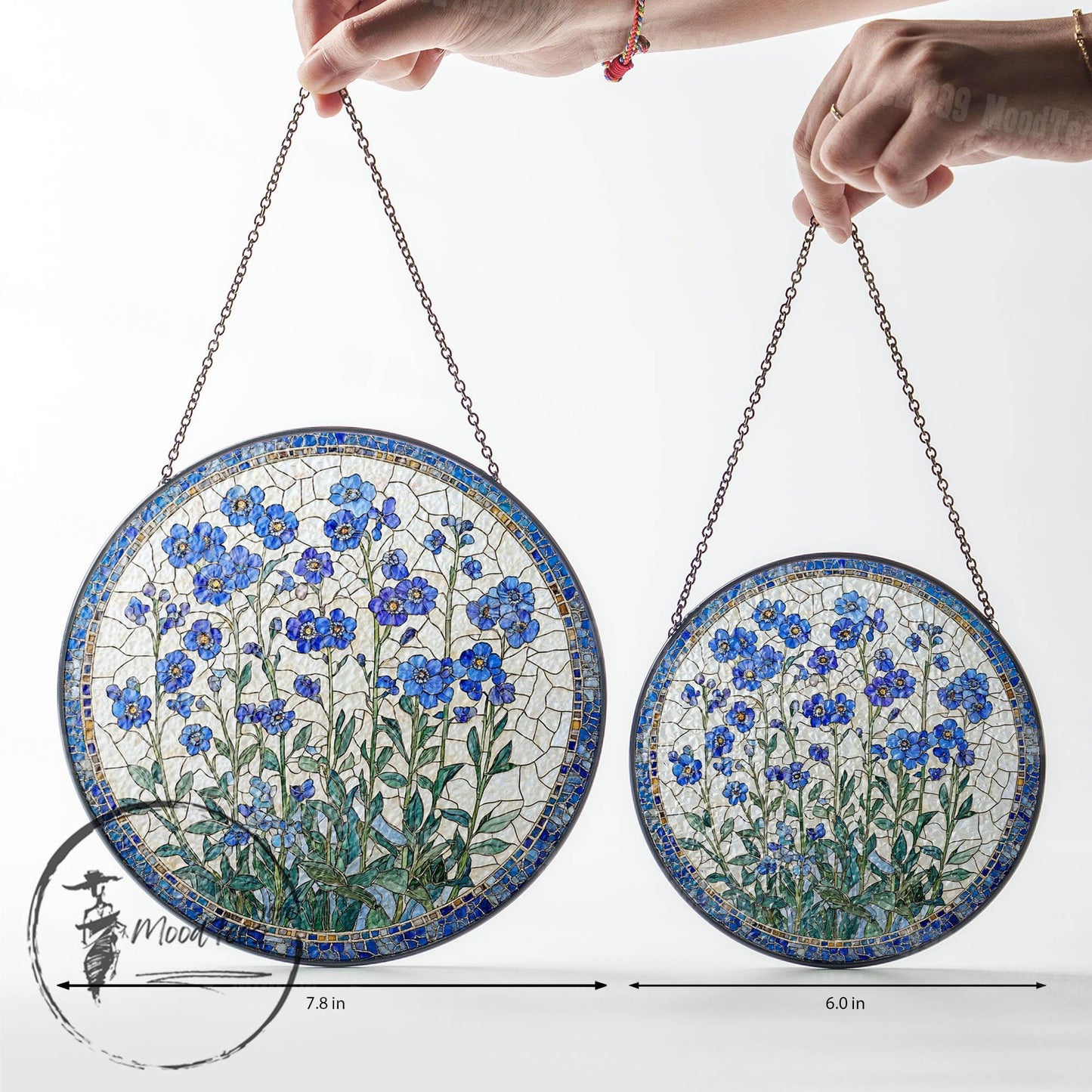 Forget-Me-Not Stained Glass Suncatcher, Window Hanging Decor, Handmade Floral Sun Catcher, Nature Inspired Art, Botanical Glass Ornament