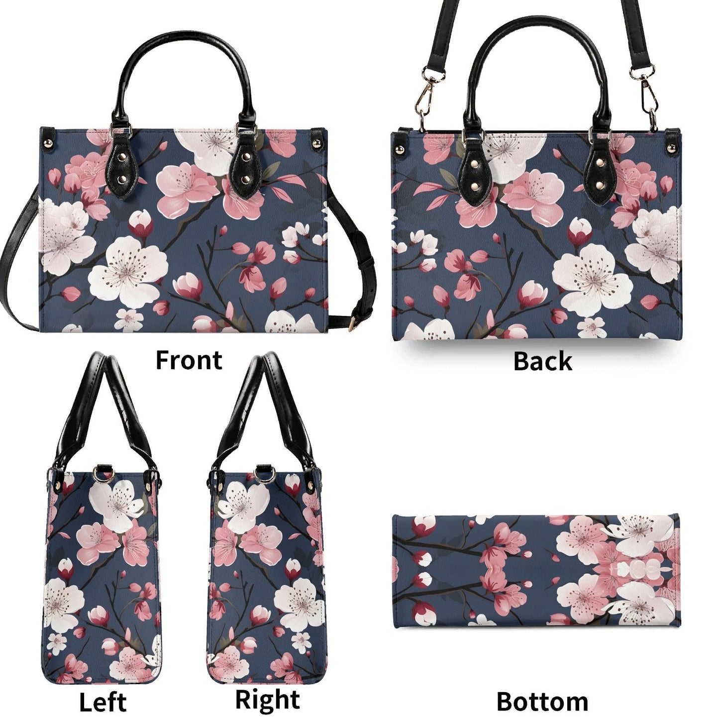 Cherry Blossom Dreams Handbag. Square Tote Bag, Waterproof PU Leather Tote, Top Handle Vegan Leather, Crossbody, Shoulder bag,
