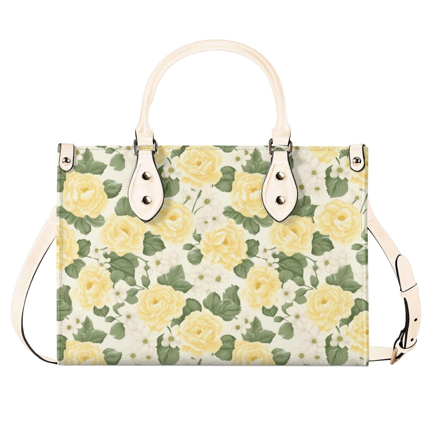 Yellow Rose Garden Bag - Vegan Leather, Crossbody or Shoulder Carry, Inside Pocket & Removable Strap